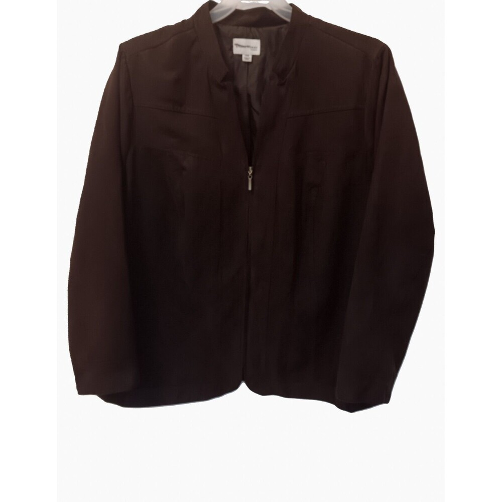 Studio Works Women’s Chocolate Brown Faux Suede Jacket w/Front Pockets Zip 24W